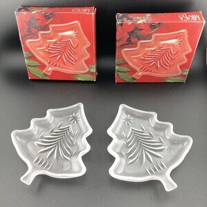 Mikasa Yuletide Tree Frost Sweet Candy Dish Christmas Frosted Glass‎ 5" Set of 2